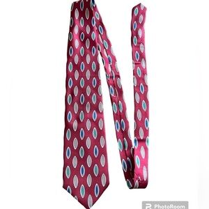 Boston Traders 100%Silk Tie Red with Colorful Ovals